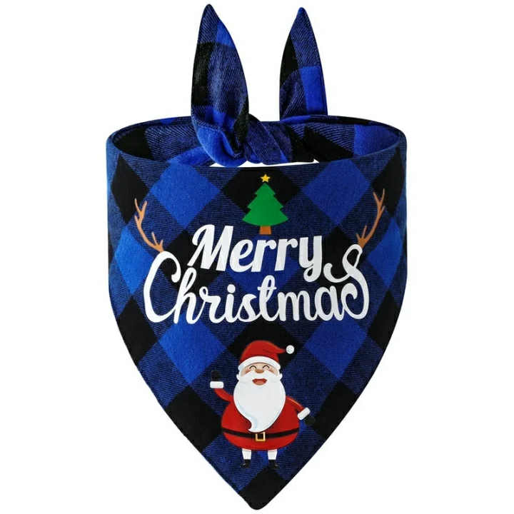 Blue Plaid Merry Christmas Bandana