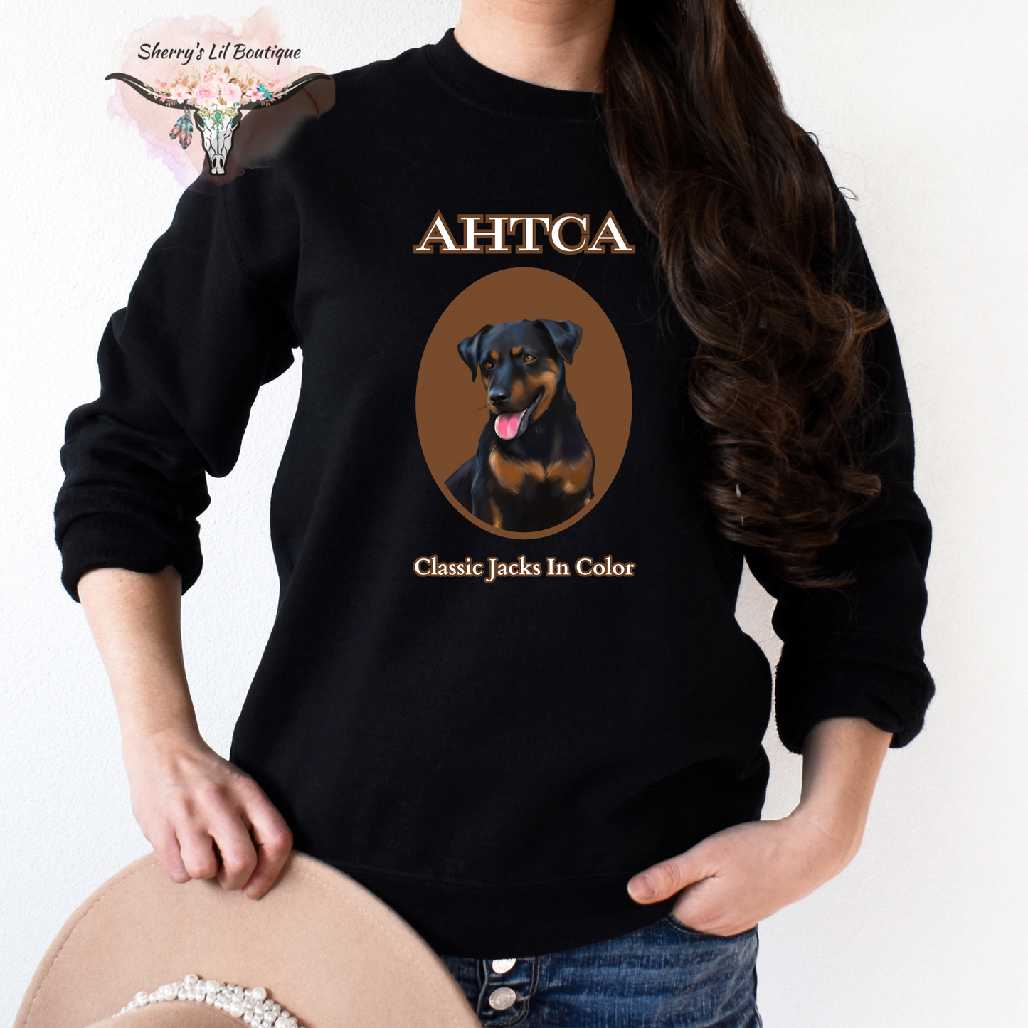 Black sweatshirt with AHTCA graphic design