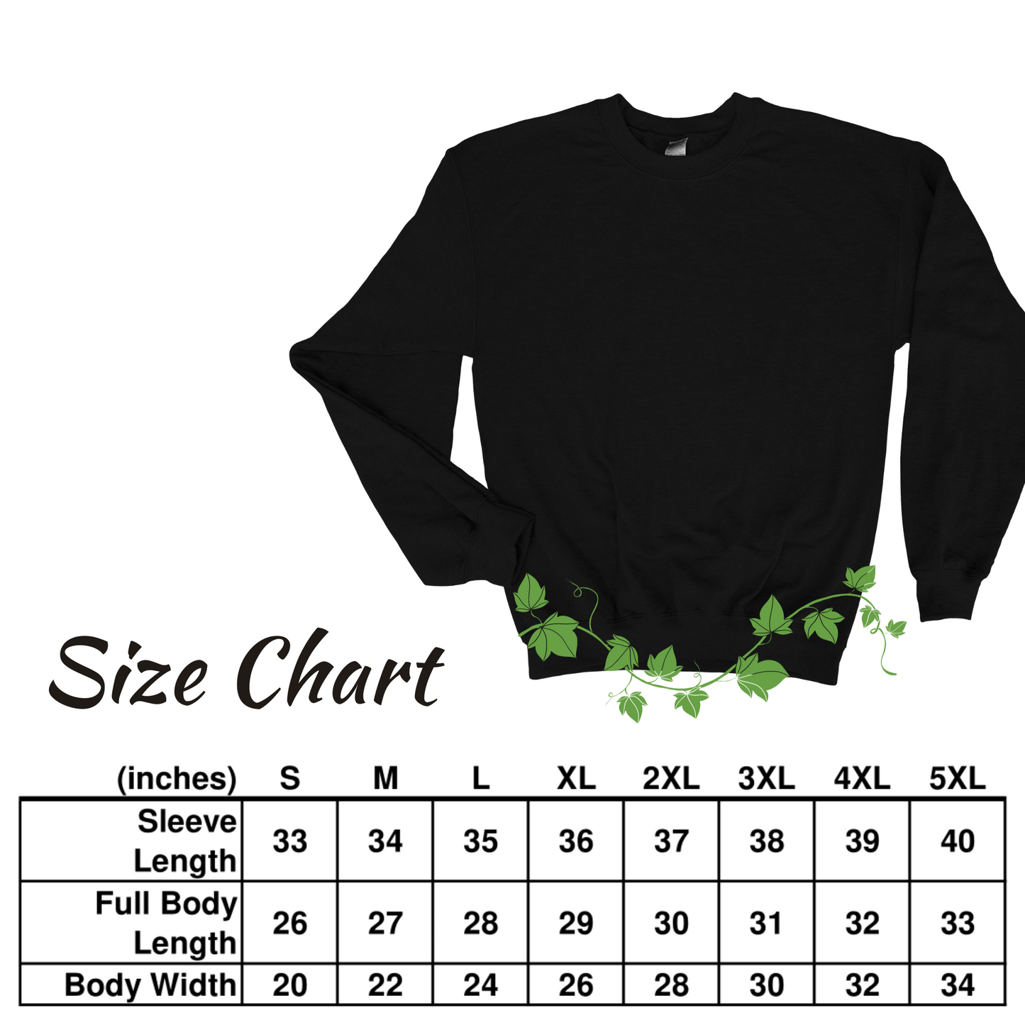 Size Chart for sweatshirt