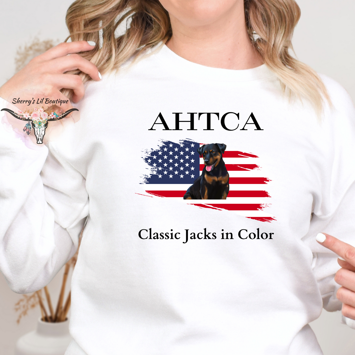 White Sweatshirt with AHTCA graphic design