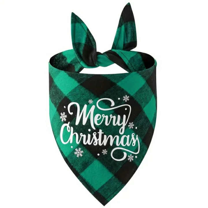 Green Plaid Merry Christmas Bandana