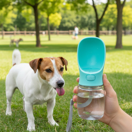 Turquoise pet water bottle with clear container on a white background