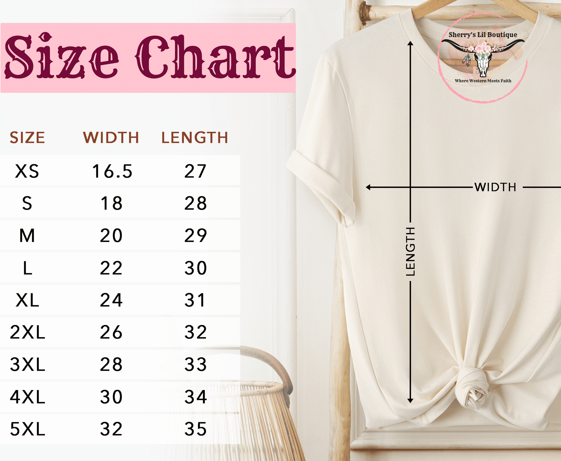 Short sleeve t-shirt size chart