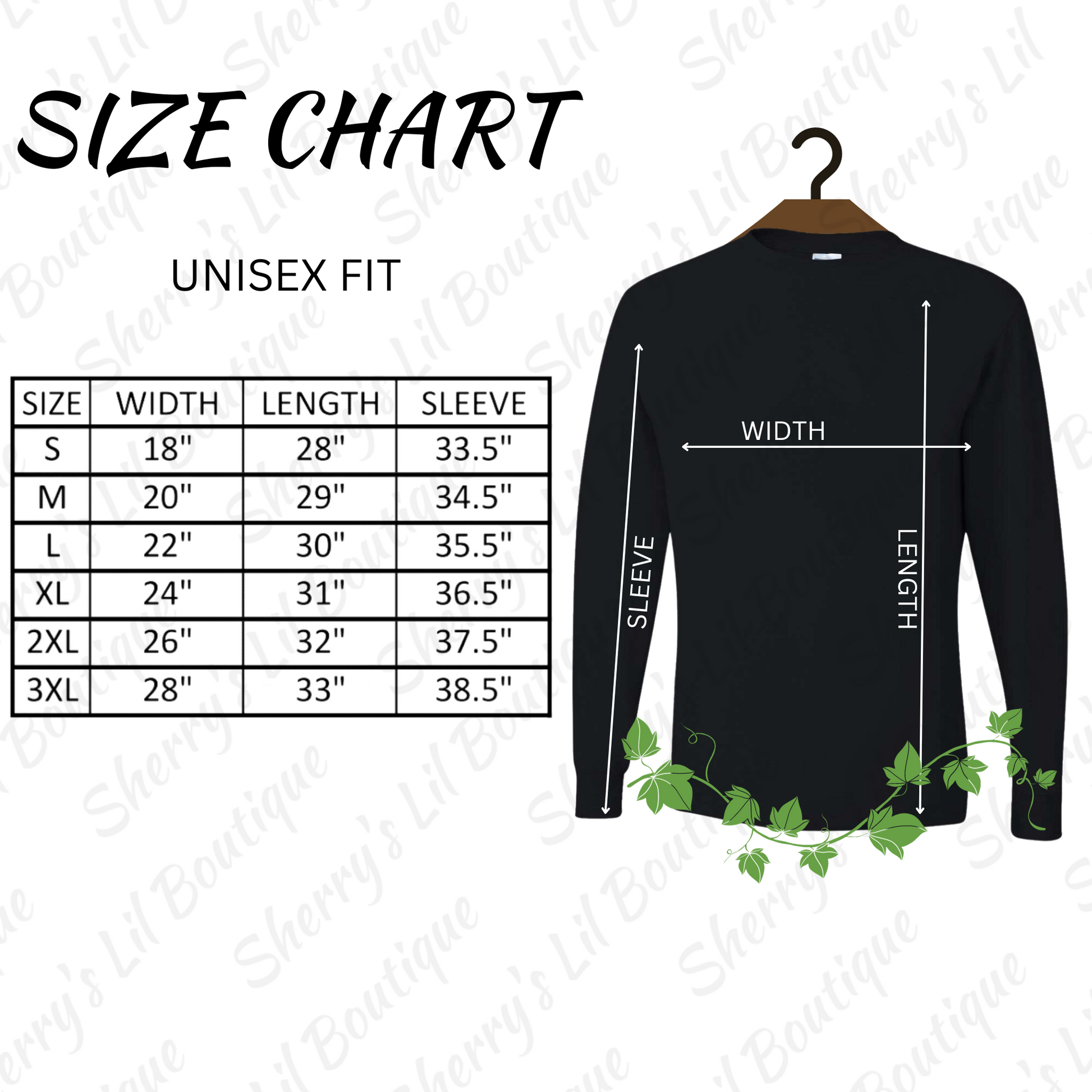 Long sleeve tee size chart