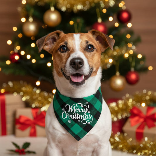 Green Plaid Merry Christmas Bandana