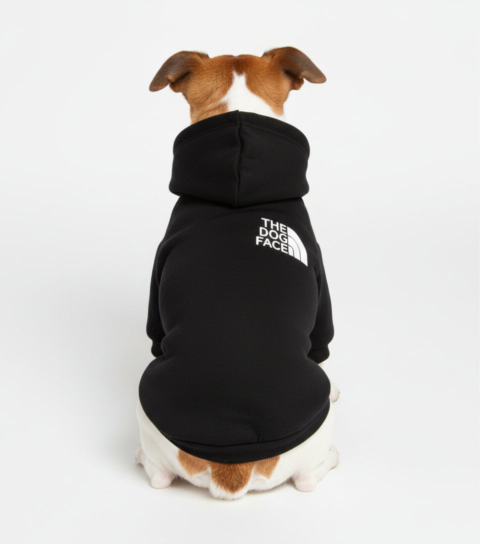 Black hoodie with 'The Dog Face' logo on a white background